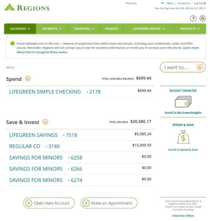 Regions Bank Log